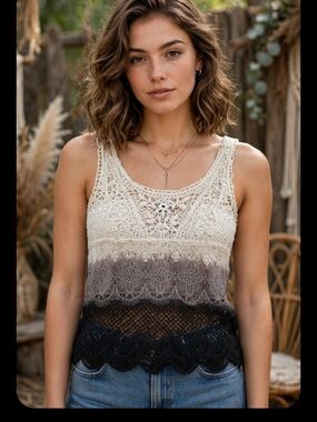 American Eagle Outfitters Crochet Ombre Scoop Tank in Cream, Gray, Black